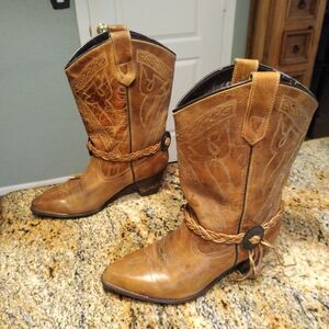 Oak Tree Farms 628 Women's Size 9.5 Brown Leather Cowboy Western Tassel Boots